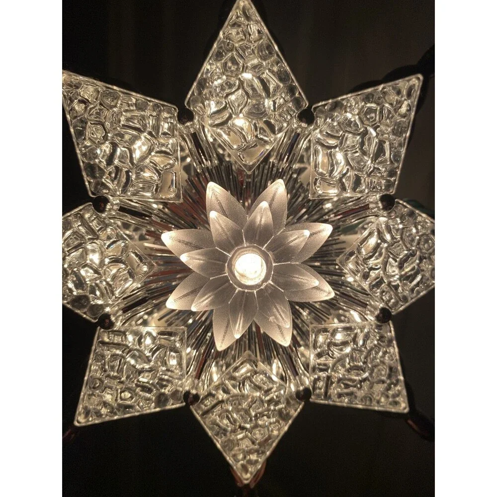 Christmas Lighted 8 Point STAR Tree Topper 2 Sided Acrylic Textured Tinsel